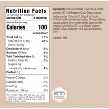 Instant keto coffee nutrition facts, 15 servings, 100 calories, Keto friendly badge
