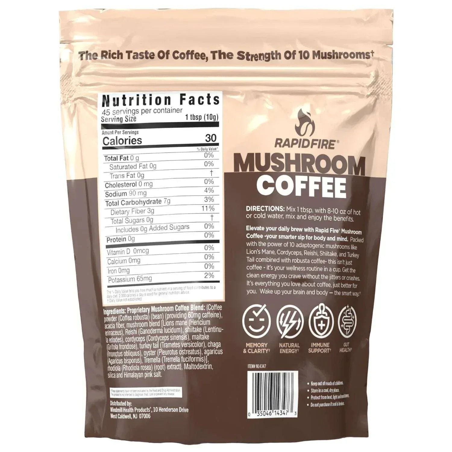 Rapid Fire Mushroom Instant Coffee, French Roast, 15.87 oz.