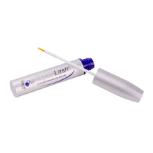 Eyelash enhancing serum tube with brush applicator, silver body and purple cap