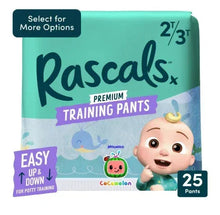 Rascal premium training pants package with 25 count and toddler character graphics