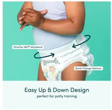 White toddler training pants with elastic waistband and easy up-and-down design arrows