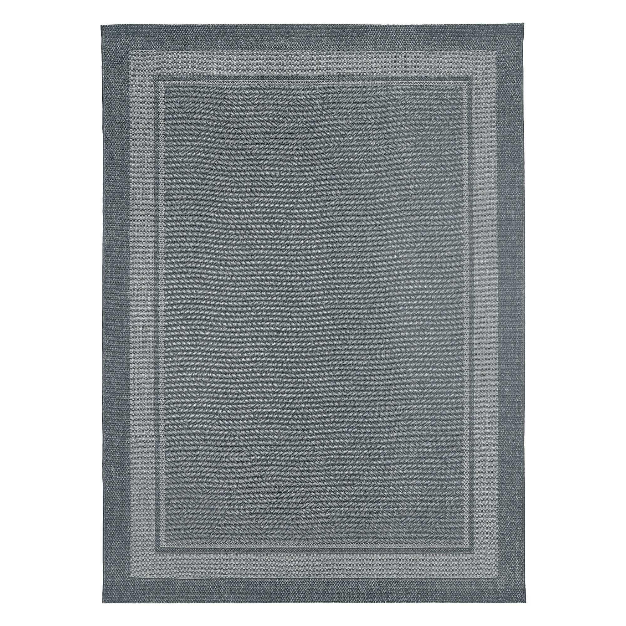 Ravenna Indoor/Outdoor Rug, Geo Border Silver - USA MEGA SHOP
