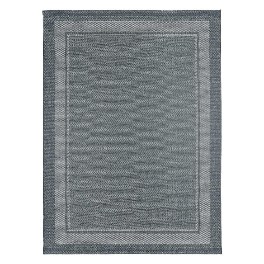 Ravenna Indoor/Outdoor Rug, Geo Border Silver - USA MEGA SHOP