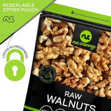 Unsalted raw walnuts halves and pieces in a resealable zipper pouch