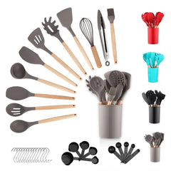ReaNea Silicone Kitchen Utensils Set 38 Pieces and Utensil Holder (Black)