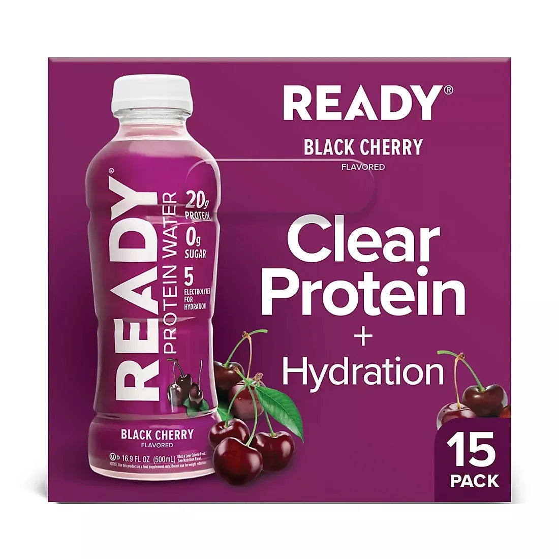 Ready Clear Protein Water, Black Cherry, 20g Protein, Bottles, 15 pk./16.9 oz. - USA MEGA SHOP