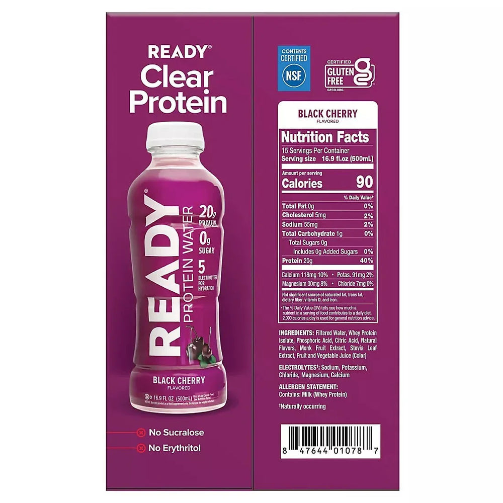 Ready Clear Protein Water, Black Cherry, 20g Protein, Bottles, 15 pk./16.9 oz. - USA MEGA SHOP
