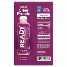 Ready clear protein bottle label, Black Cherry; ingredients and Nutrition facts