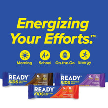 Ready Kids protein bar box front with “Energizing Your Efforts” and bar packs