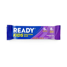 Ready Kids protein bar wrapper, blue and purple, Chocolate Chip flavor