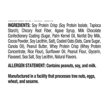 Protein bar ingredients list with allergen statement for peanuts, soy, and milk
