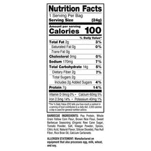 Nutrition Facts panel for protein puffs snack bag, 100 calories per serving