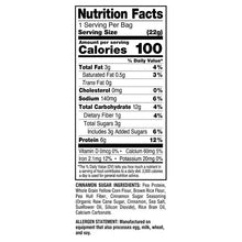 Nutrition Facts panel for protein puffs snack bag, 100 calories per serving