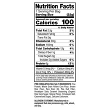 Nutrition Facts panel for protein puffs snack bag, 100 calories per serving