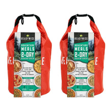 Red dry bag adventure meal kit, two-pack with handle straps and printed meal label
