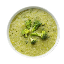 Bowl of green vegetable puree with broccoli florets