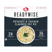 ReadyWise gluten-free Potatoes & Chicken pot pie box with meal photo and servings