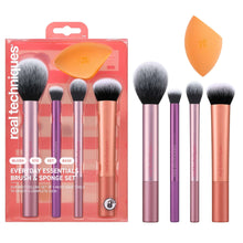 Real Techniques brush and sponge set with 5 makeup tools, incl. orange beauty sponge