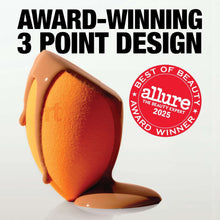 Orange beauty sponge with curved teardrop shape for makeup blending