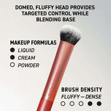 Dome-headed face makeup brush with mauve handle and black bristles for blending base