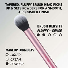 Tapered face powder brush with mauve handle and dense black bristles