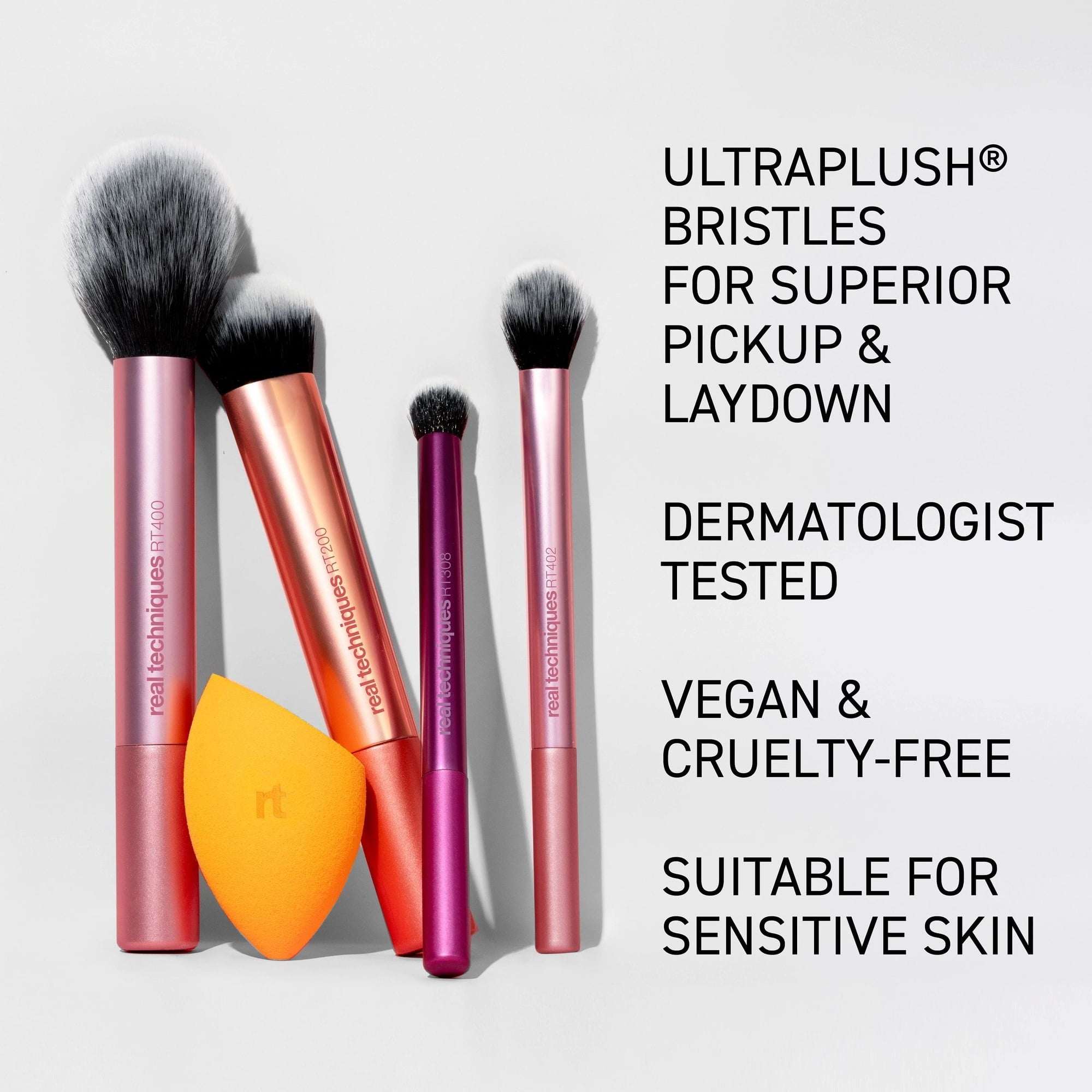Real Techniques Everyday Essentials Kit, Makeup Brush & Beauty Sponge Set, 5 Piece Set
