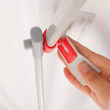 Omni shade pole clamp with red release tab and gray fabric strap