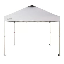 White 10x10 omni shade canopy with peaked roof and corner support legs