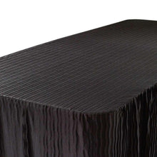Black rectangular tablecloth with textured weave and gathered edge detail