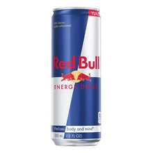 Single energy drink can in blue and silver with Red Bull logo and 12 fl oz text