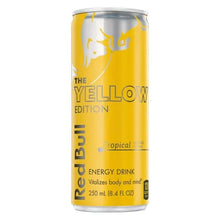 Red Bull Tropical energy drink can front with The Yellow Edition branding