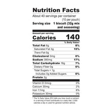 Nutrition Facts panel for biscuit mix, serving size and calorie info