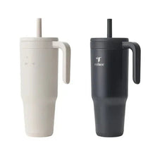 Reduce chiller vacuum insulated tumbler with handle and spill-proof straw, off-white and dark