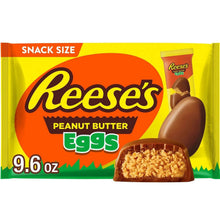 Reese’s peanut butter eggs snack-size bag with chocolate egg and open half