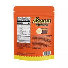 Frozen fruit pouch back with Reese's nutrition facts label and orange design