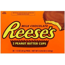 Milk chocolate peanut butter cups box front panel with Reese's logo