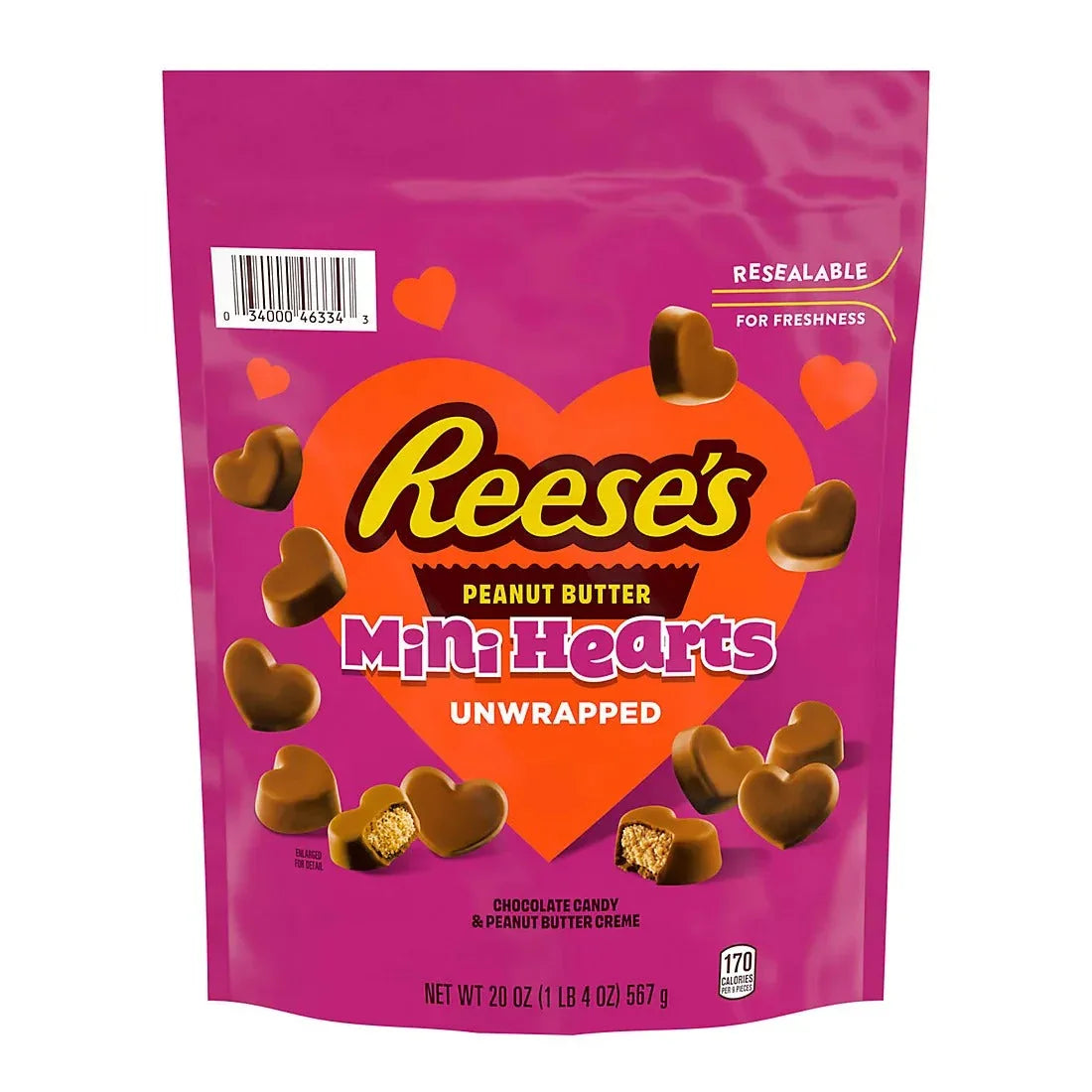 Reese's Unwrapped Chocolate Peanut Butter Creme Mini Hearts, Valentine's, Candy Bag, 20 oz. - USA MEGA SHOP
