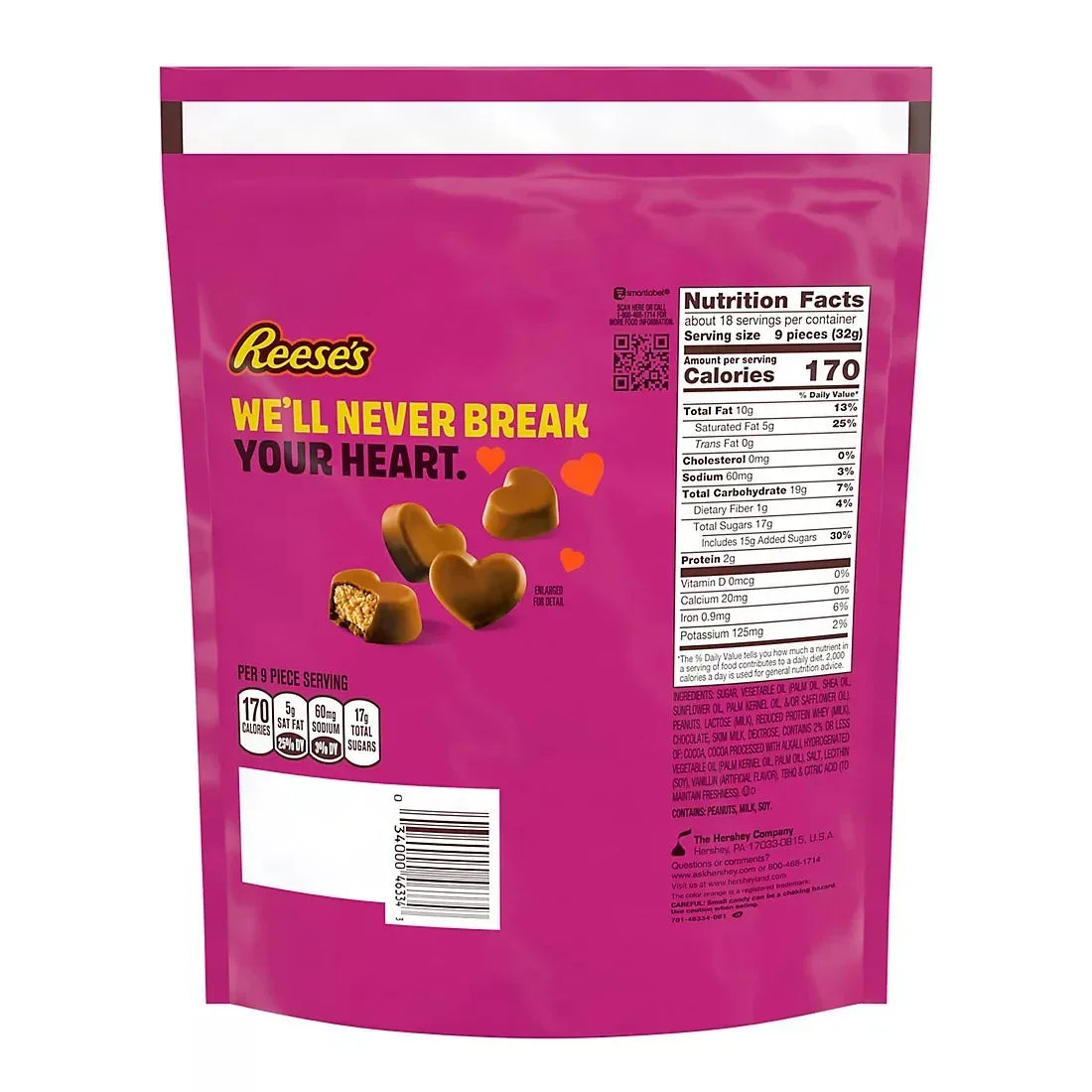 Reese's Unwrapped Chocolate Peanut Butter Creme Mini Hearts, Valentine's, Candy Bag, 20 oz.