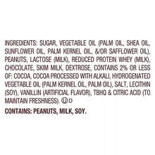 Ingredients list for Reese's Mini Hearts candy on a white label