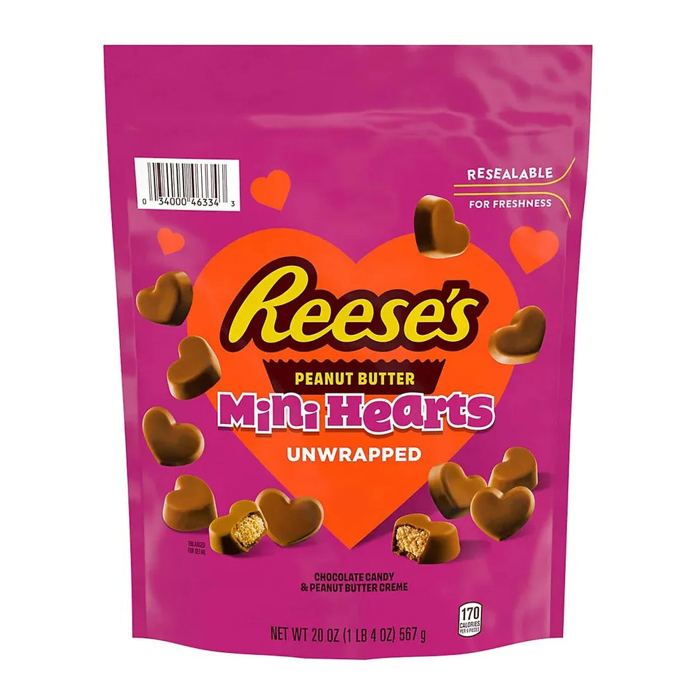 Reese's Unwrapped Chocolate Peanut Butter Creme Mini Hearts, Valentine's, Candy Bag, 20 oz. - USA MEGA SHOP