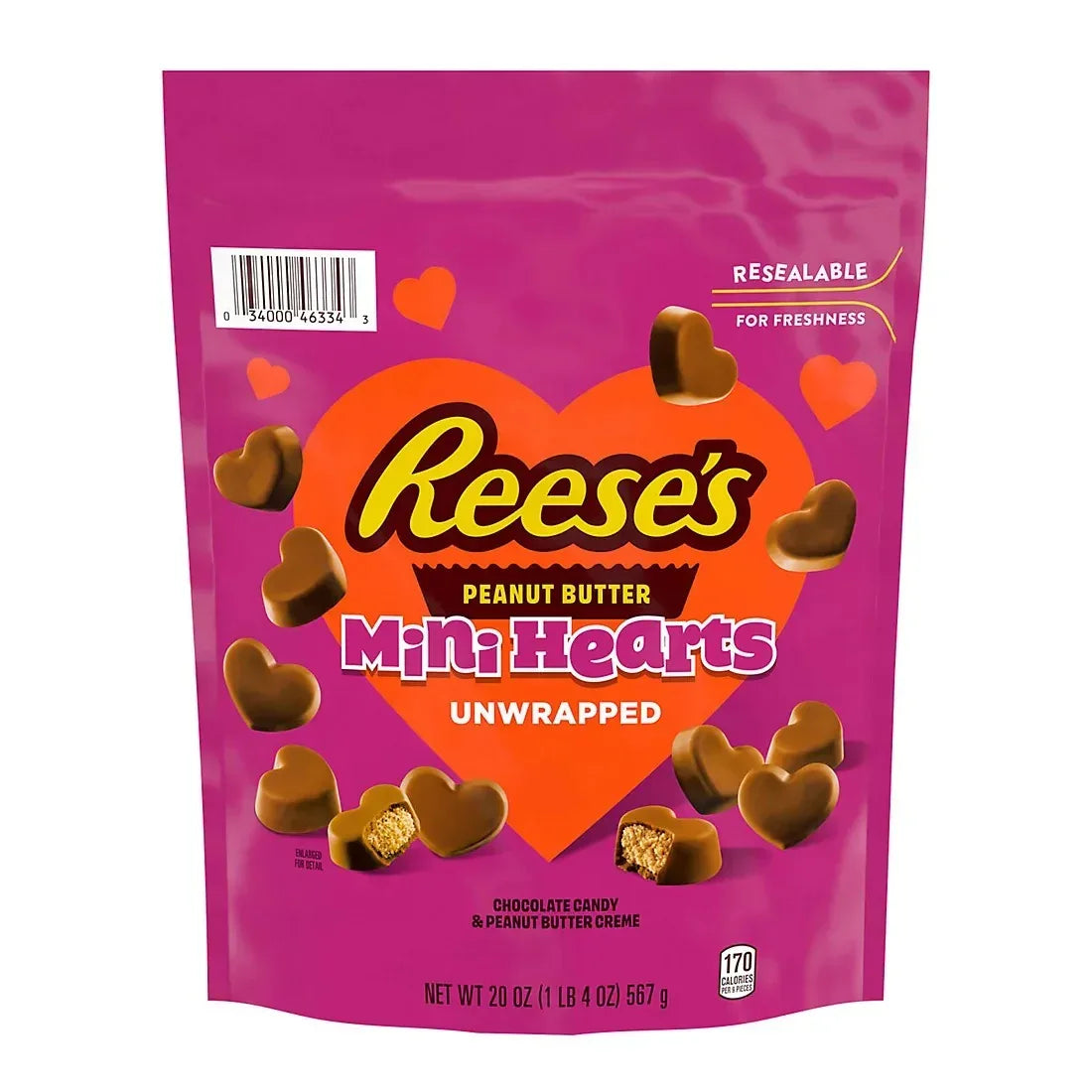 Reese's Unwrapped Chocolate Peanut Butter Creme Mini Hearts, Valentine's, Candy Bag, 20 oz.
