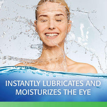 Woman with water splash around her face, eye drops benefits ad