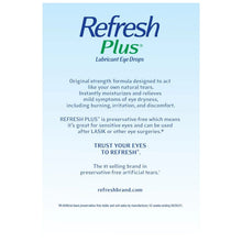 Refresh Plus lubricating eye drops box back panel
