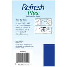 Refresh Plus lubricating eye drops box with how-to-use instructions