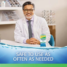 Lubricant eye drops carton on counter next to doctor, 100 vials