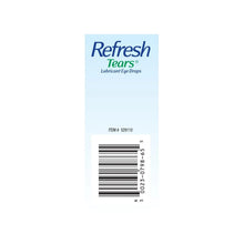 Lubricant eye drops carton front with Refresh Tears logo and barcode