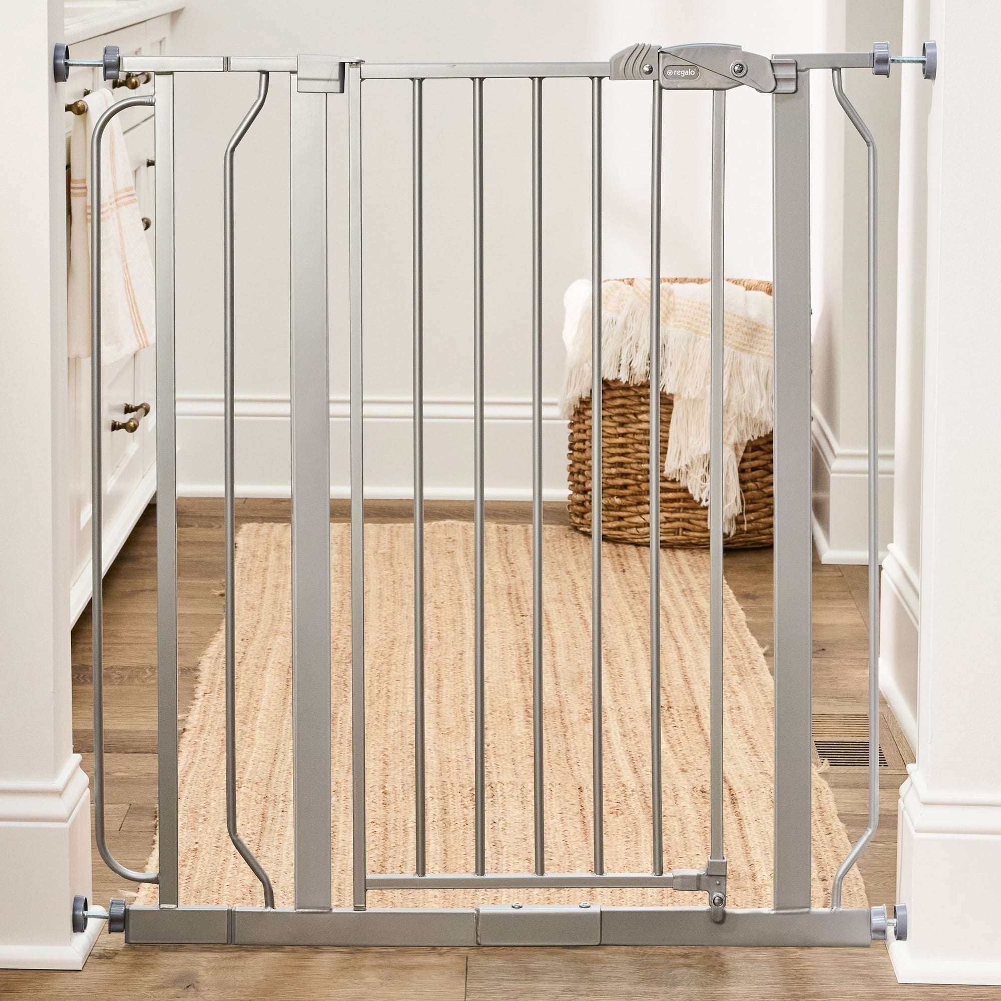 Regalo Easy Step Extra Tall Walk Thru Baby Safety Gate, Fits Openings 29-36.5 Inches, Black