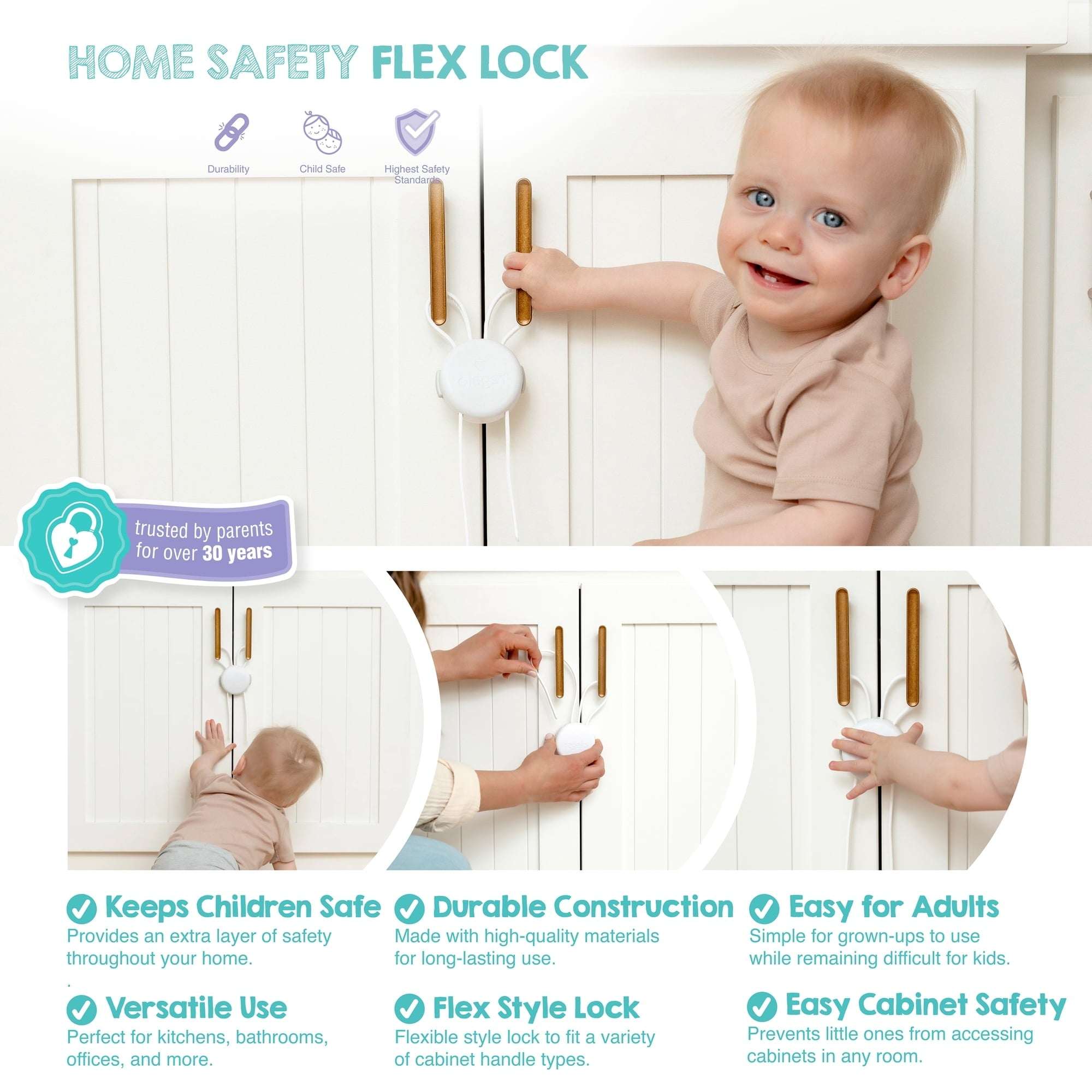Regalo Baby Proof Cabinet Locks for Child Safety, Multi-Purpose Strap Locks for Cabinets, Appliances & Drawers