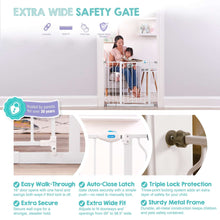 White extra wide safety gate with push-button latch and wall mounts shown in side view