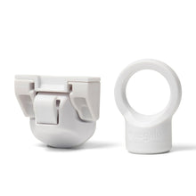 White magnetic cabinet lock and magnetic key ring, including regalo logo